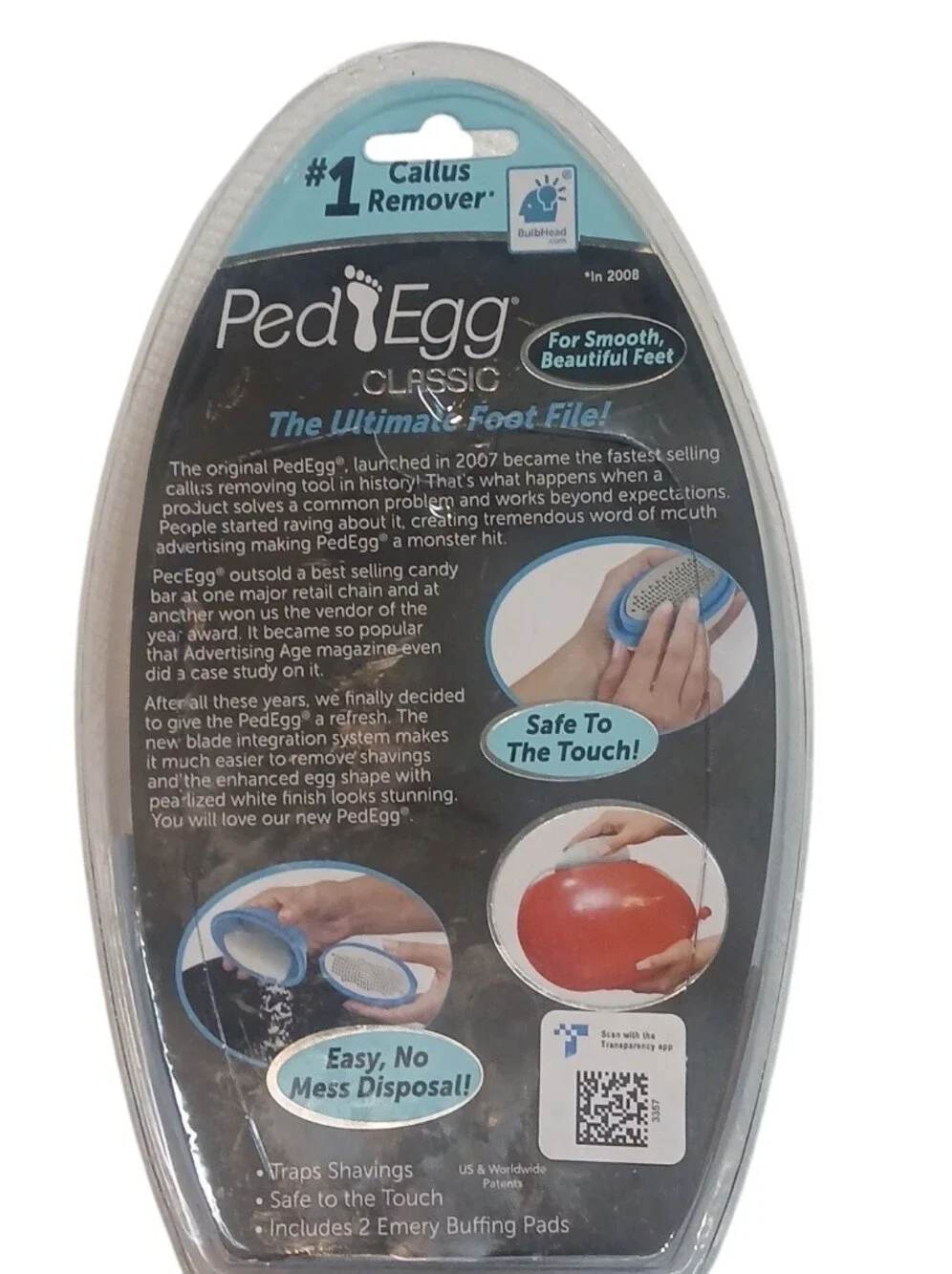 PED EGG Classic Removes Calluses & Dry Skin As Seen on TV w 2 Emery Pads NEW.